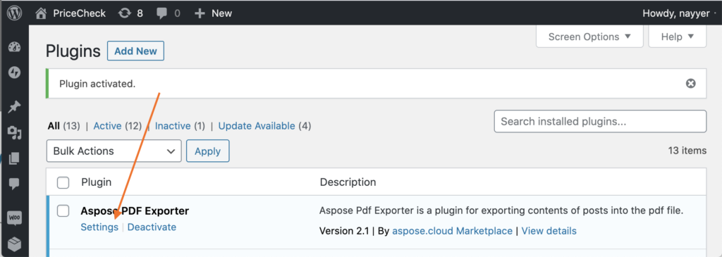 Aspose.PDF Exporter 外掛程式的設定鏈接